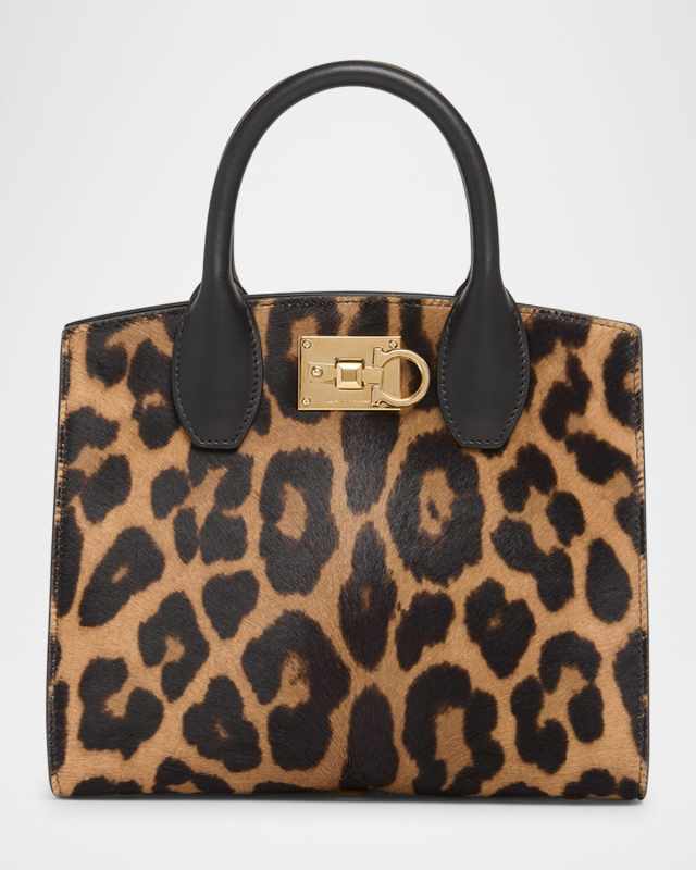 Studio Leopard Horse Hair Top-Handle Bag